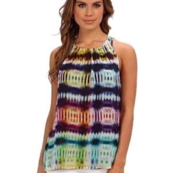 Trina Turk Silk Bella Rainbow Multicolor Tie Dye Halter Tank Top - M - Picture 1 of 12
